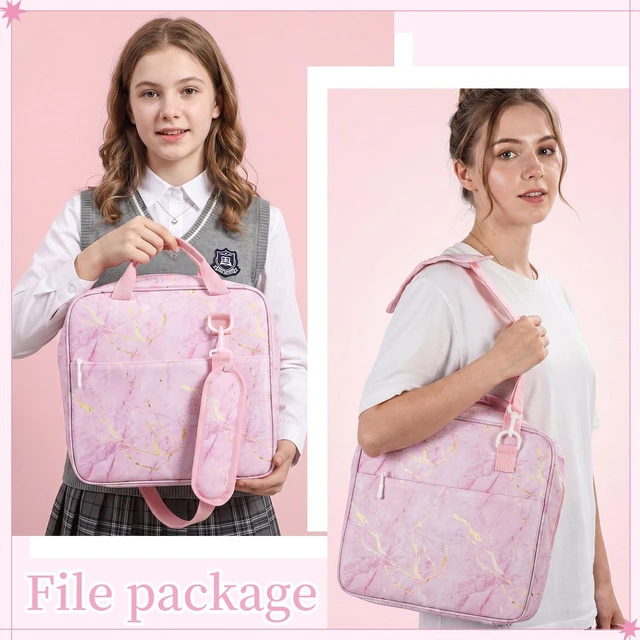 Alt view image 4 of 6 - Zipper Binder Folder Keeper with Strap 2", 3 Ring, Pink, Marble Coquette Multi-Pocket Zipper Bag, Fabric, 13" Laptop 5-Tab Expanding File Folder, Women Men, Office Middle High School