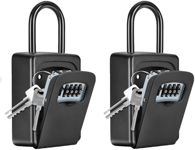 Main image of Wall Mounted, Portable Lock Box for House, 5 Key Capacity, Weatherproof Resettable Code House Key Safe Security Lock Box for Outside Realtors Garage Spare (2 Pack, Black)