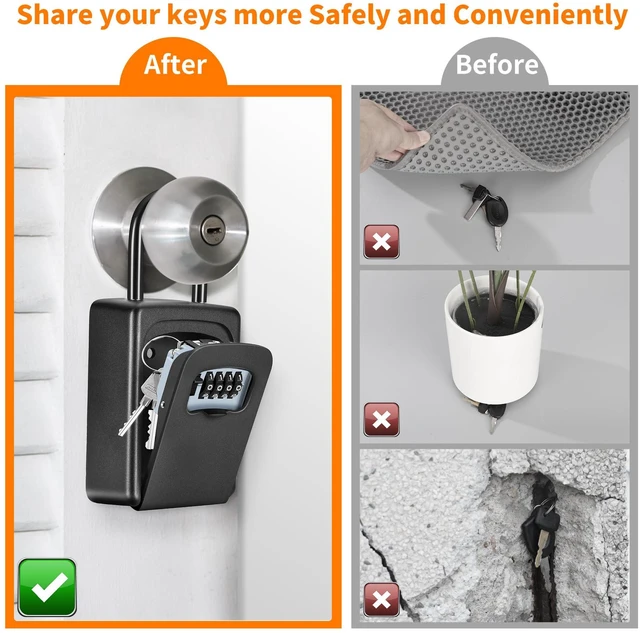 Alt view image 3 of 7 - Portable Key Lock Box for House Key, Weatherproof Resettable Code House Key Safe Security Lock(4 Pack, Black)