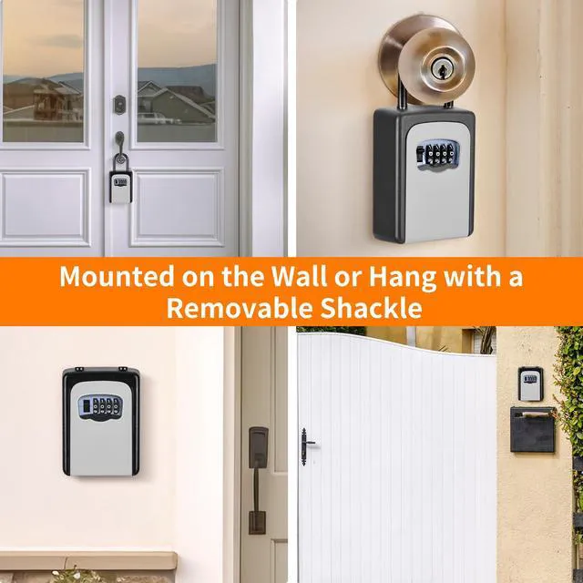 Alt view image 7 of 7 - Portable Key Lock Box, Upgrade Clearly Visible Numbers, Lock Box Wall Mounted for House Key, 5 Key Capacity, Weatherproof Resettable Code (2 Pack, Gray)