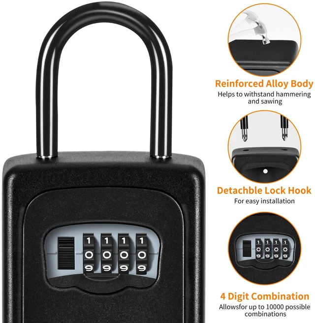 Alt view image 5 of 7 - Portable Key Lock Box for House Key, Weatherproof Resettable Code House Key Safe Security Lock(4 Pack, Black)