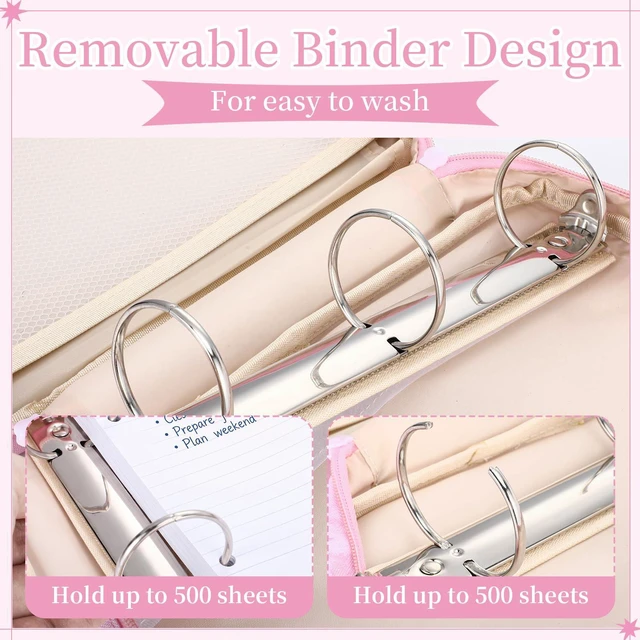 Alt view image 5 of 6 - Zipper Binder Folder Keeper with Strap 2", 3 Ring, Pink, Marble Coquette Multi-Pocket Zipper Bag, Fabric, 13" Laptop 5-Tab Expanding File Folder, Women Men, Office Middle High School
