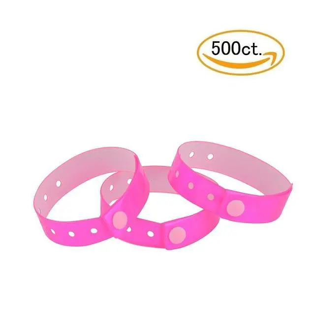 Alt view image 2 of 7 - Plastic Wristbands Neon Pink 500 Pack, Viny Wristbands for Events Disposable Event Wristbands, Waterproof Security, Colored Identification Wristbands for Party, Concert, Bar, Club, Festival