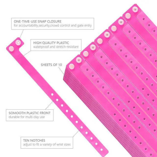 Alt view image 3 of 7 - Plastic Wristbands Neon Pink 500 Pack, Viny Wristbands for Events Disposable Event Wristbands, Waterproof Security, Colored Identification Wristbands for Party, Concert, Bar, Club, Festival