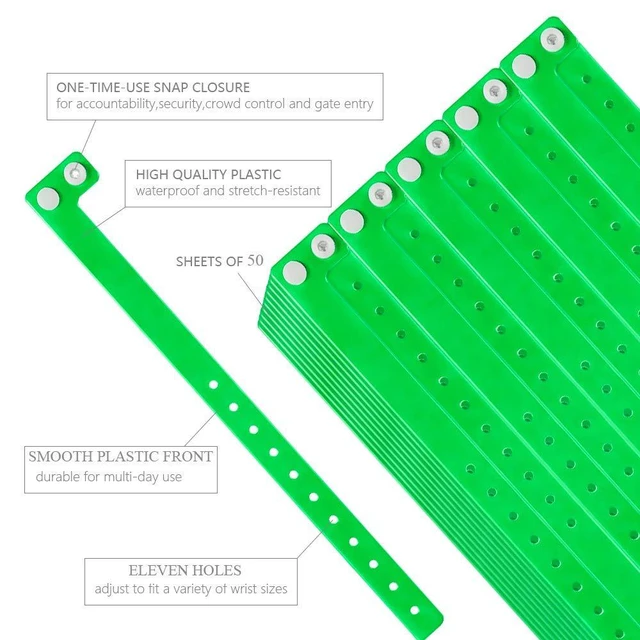Alt view image 2 of 6 - Plastic Wristbands Neon Green 500 Pack, Viny Wristbands for Events Disposable Event Wristbands, Waterproof Security, Colored Identification Wristbands for Party, Concert, Bar, Club, Festival