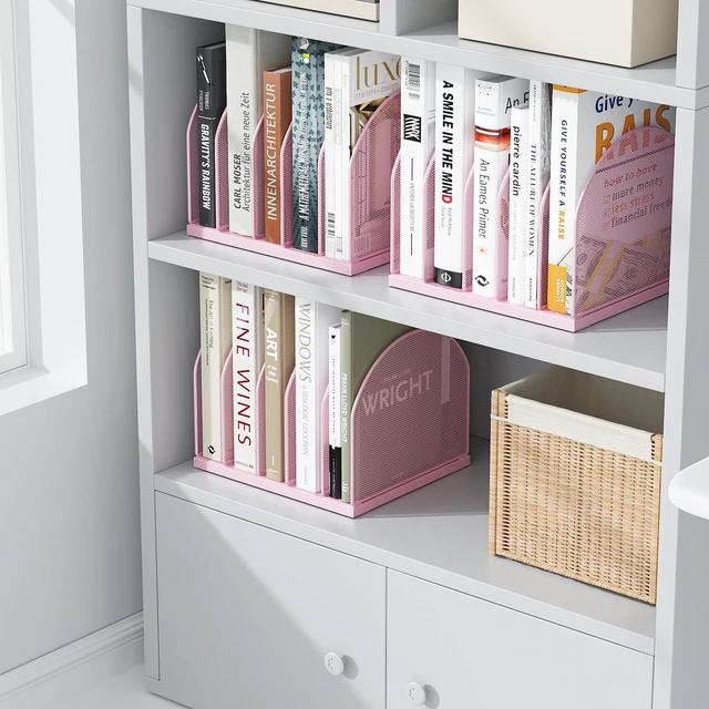Alt view image 4 of 7 - Desktop File Organizer with 5 Compartments Desk Organizer Paper Organizer for Desk Workspace Organizers for Office Supplies (Pink)