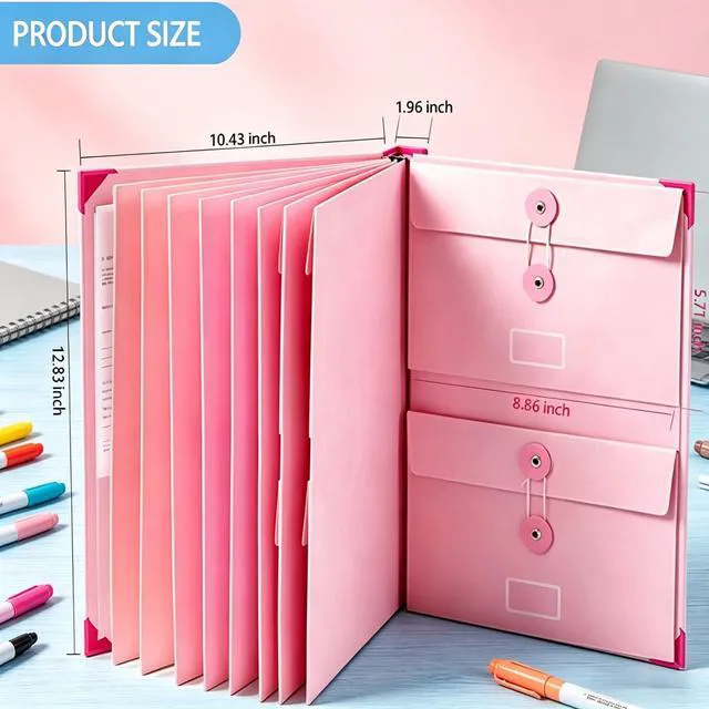 Alt view image 2 of 6 - Important Document Organizer with Tabs & Pockets for Family Records, Pink Important document storage,Labeled tabs & pockets,Quick document access,Compact home filing,Emergency preparedness