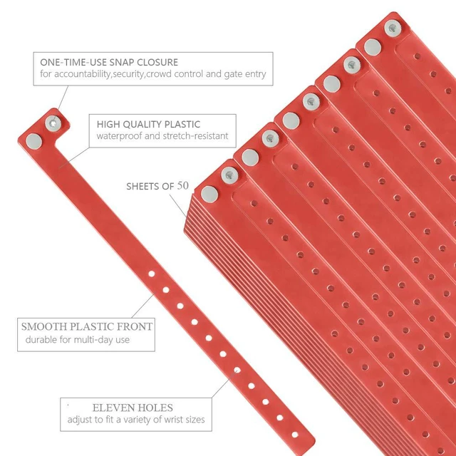 Alt view image 2 of 7 - Plastic Wristbands Red 500 Pack, Viny Wristbands for Events Disposable Event Wristbands, Waterproof Security, Colored Identification Wristbands for Party, Concert, Bar, Club, Festival