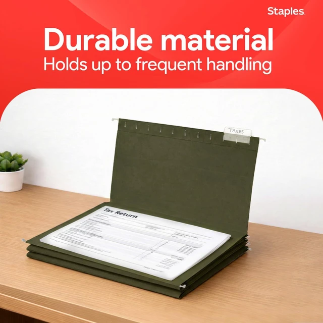 Alt view image 6 of 7 - Hanging File Folders, Legal Size, 1/5-Cut Tabs, Green, 50/Pack Reinforced top for durability; organizes documents in standard-size drawers