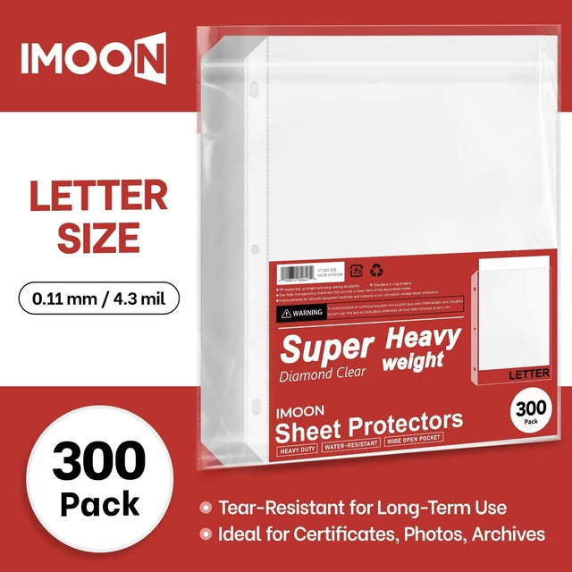 Alt view image 2 of 7 - Super Heavyweight 3-Hole Letter Size Sheet Protectors - High Transparency Plastic Heavy Duty Sleeves for 3 Ring Binders, Archival Safe, Durable Page Protectors for Documents, 8.5x11 Inch (300 Pack)
