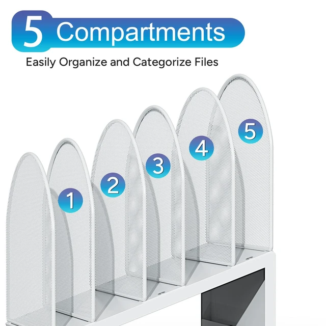 Alt view image 6 of 7 - Desktop File Organizer with 5 Compartments Desk Organizer Paper Organizer for Desk Workspace Organizers for Office Supplies (White)