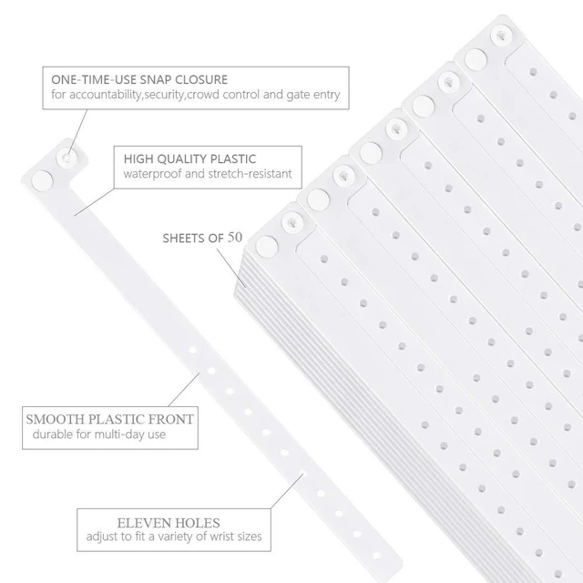 Alt view image 3 of 6 - Plastic Wristbands White 500 Pack, Viny Wristbands for Events Disposable Event Wristbands, Waterproof Security, Colored Identification Wristbands for Party, Concert, Bar, Club, Festival