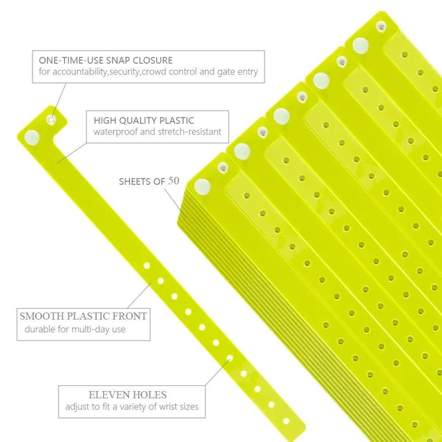 Alt view image 3 of 6 - Plastic Wristbands Neon Yellow 500 Pack, Viny Wristbands for Events Disposable Event Wristbands, Waterproof Security, Colored Identification Wristbands for Party, Concert, Bar, Club, Festival