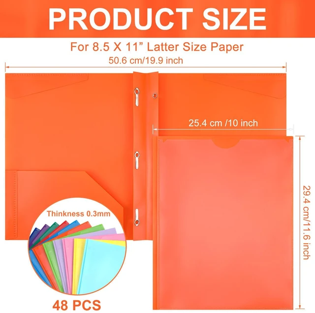 Alt view image 2 of 7 - 48 Plastic Folders with 3 Prongs Bulk, Stylish Colors Heavy Duty Folders with Clear Front Pockets and Card Slots Folder with Fasteners Fit Letter-size Paper for Work School Office