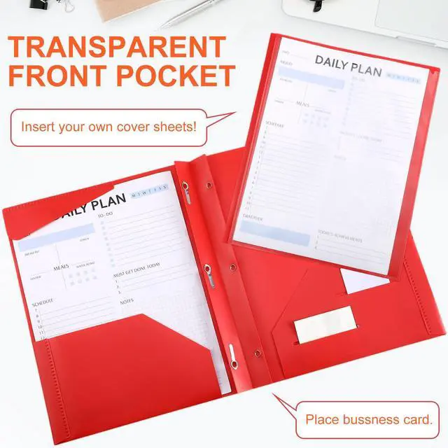 Alt view image 3 of 7 - 48 Plastic Folders with 3 Prongs Bulk, Stylish Colors Heavy Duty Folders with Clear Front Pockets and Card Slots Folder with Fasteners Fit Letter-size Paper for Work School Office
