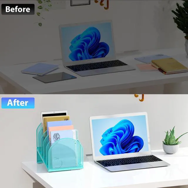 Alt view image 2 of 7 - Desktop File Organizer with 5 Compartments Desk Organizer Paper Organizer for Desk Workspace Organizers for Office Supplies (Blue)