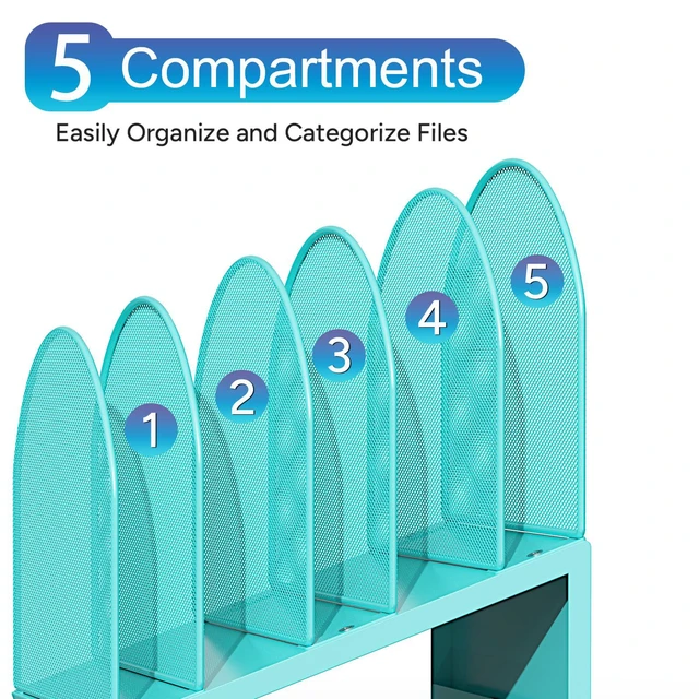 Alt view image 6 of 7 - Desktop File Organizer with 5 Compartments Desk Organizer Paper Organizer for Desk Workspace Organizers for Office Supplies (Blue)