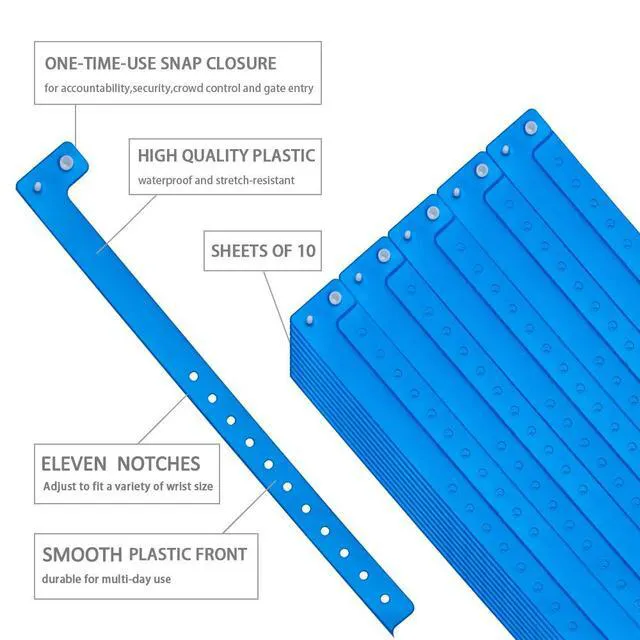 Alt view image 2 of 6 - Plastic Wristbands Neon Blue 500 Pack, Viny Wristbands for Events Disposable Event Wristbands, Waterproof Security, Colored Identification Wristbands for Party, Concert, Bar, Club, Festival
