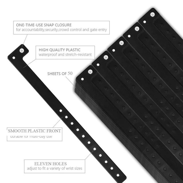 Alt view image 3 of 7 - Plastic Wristbands Black 500 Pack, Viny Wristbands for Events Disposable Event Wristbands, Waterproof Security, Colored Identification Wristbands for Party, Concert, Bar, Club, Festival