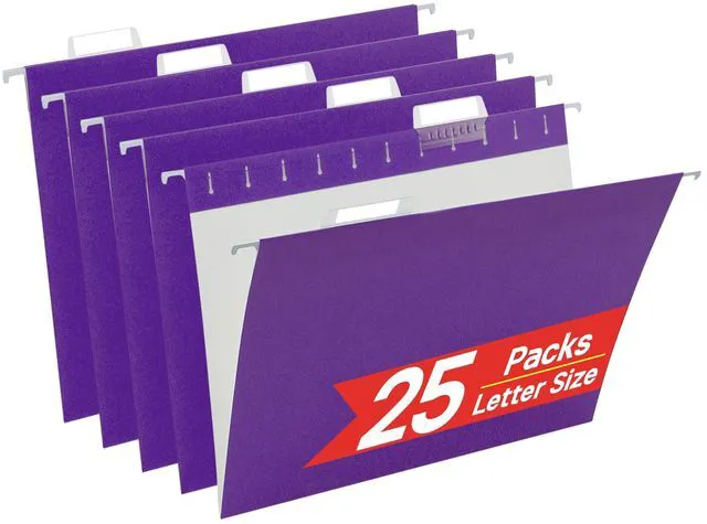 Main image of 25 Pack Hanging File Folders Letter Size,Purple Reliable Hanging Folders for Filing Cabinet,Reinforced Rods for Smooth Gliding,Includes 1/5 Adjustable Tabs & Inserts,Ideal for Home & Office