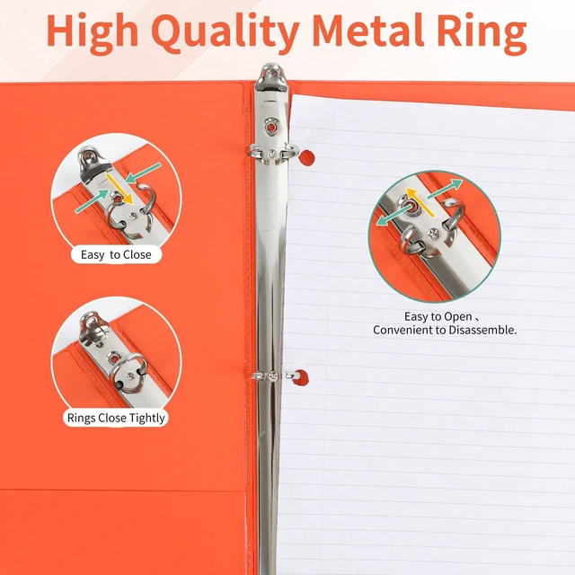 Alt view image 5 of 5 - 0.5 Inch 3 Ring Binders, 12 Pack Assorted Color Binders with Clear View Covers and 2 Interior Pockets, 1/2 Inch Round Ring Binders Holds 100 Sheets, for School, Office and Home