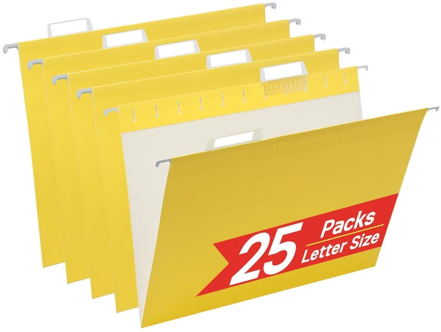 Main image of Yellow Hanging File Folders,25 Packs Letter Size File Folder,Designed for Bulky Files,Filing Cabinet,1/5 Adjustable Tabs for Office,School,Home