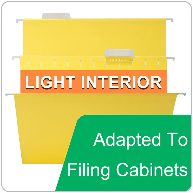 Alt view image 4 of 6 - Yellow Hanging File Folders,25 Packs Letter Size File Folder,Designed for Bulky Files,Filing Cabinet,1/5 Adjustable Tabs for Office,School,Home