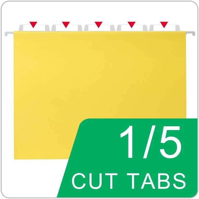Alt view image 3 of 6 - Yellow Hanging File Folders,25 Packs Letter Size File Folder,Designed for Bulky Files,Filing Cabinet,1/5 Adjustable Tabs for Office,School,Home
