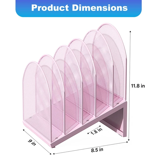 Alt view image 4 of 7 - Desktop File Organizer with 5 Compartments Desk Organizer Paper Organizer for Desk Workspace Organizers for Office Supplies (Pink)