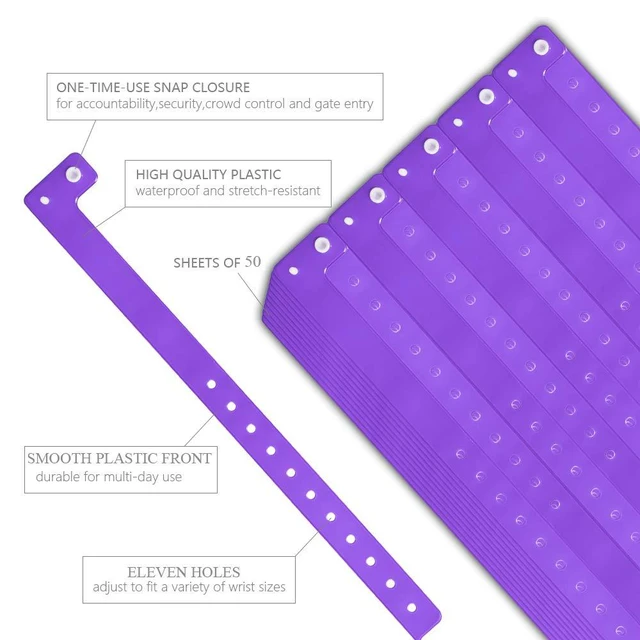 Alt view image 3 of 6 - Plastic Wristbands Neon Purple 500 Pack, Viny Wristbands for Events Disposable Event Wristbands, Waterproof Security, Colored Identification Wristbands for Party, Concert, Bar, Club, Festival