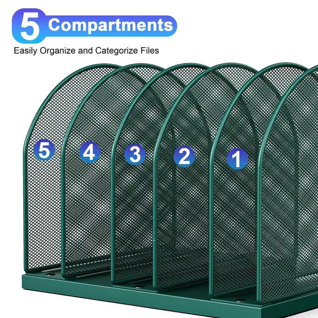 Alt view image 5 of 7 - Desktop File Organizer with 5 Compartments Desk Organizer Paper Organizer for Desk Workspace Organizers for Office Supplies (Green)