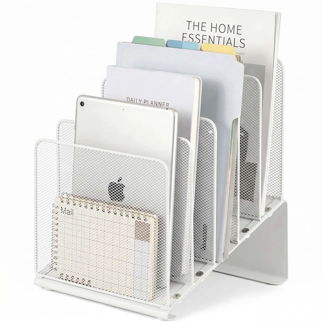 Main image of File Organizer for Desk, Desk Organizer with 5-Section Vertical File Rack, File Folder Organizer, Desk Accessories & Workspace Organizers(White)