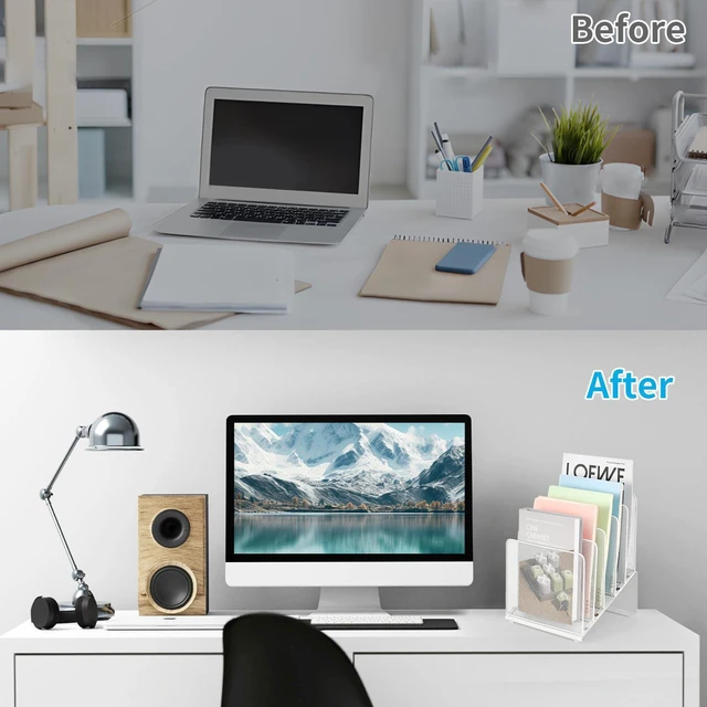 Alt view image 3 of 7 - File Organizer for Desk, Desk Organizer with 5-Section Vertical File Rack, File Folder Organizer, Desk Accessories & Workspace Organizers(White)