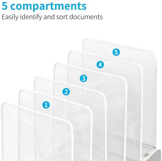 Alt view image 2 of 7 - File Organizer for Desk, Desk Organizer with 5-Section Vertical File Rack, File Folder Organizer, Desk Accessories & Workspace Organizers(White)