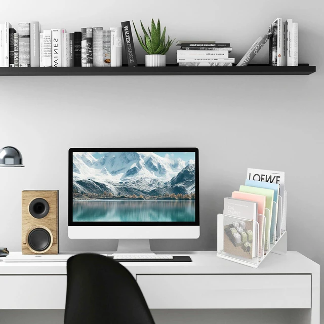Alt view image 5 of 7 - File Organizer for Desk, Desk Organizer with 5-Section Vertical File Rack, File Folder Organizer, Desk Accessories & Workspace Organizers(White)