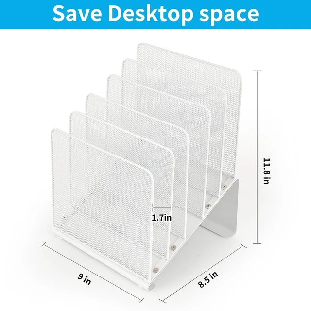 Alt view image 6 of 7 - File Organizer for Desk, Desk Organizer with 5-Section Vertical File Rack, File Folder Organizer, Desk Accessories & Workspace Organizers(White)