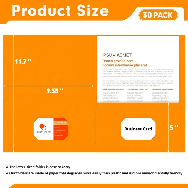 Alt view image 2 of 7 - Two Pocket Folders, Paper Folders with Pockets, 30 Pack, Orange 2 Pocket Folders Fit Letter Size Paper, Paper File Folder for School Office Home Business