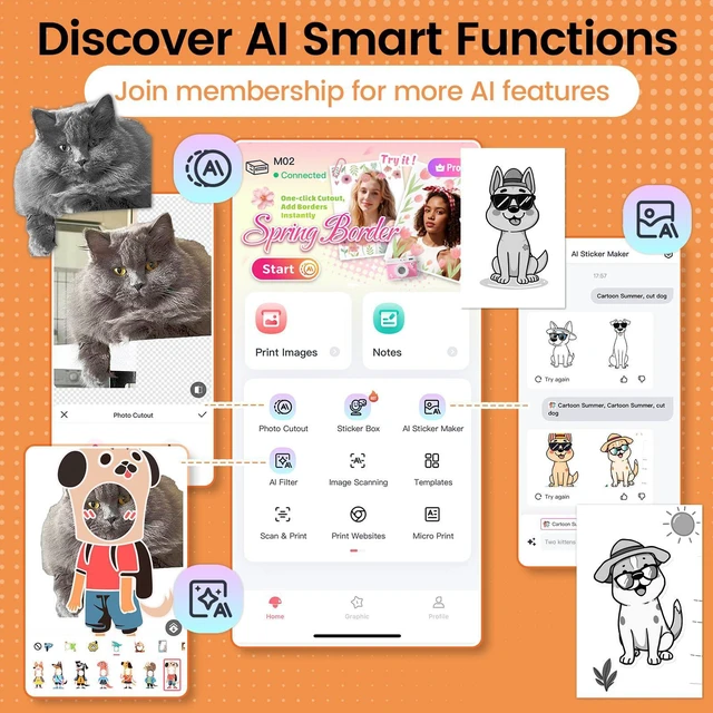 Alt view image 4 of 7 - Sticker Printer, Bluetooth Thermal Mini Printer for DIY and Study M02 Mini Printer Sticker Maker, Sticker Printer Maker for Diaries/Photos, Portable Label Maker for Home/Travel, Black