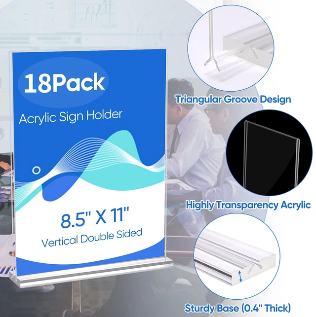 Alt view image 2 of 6 - acrylic sign holder 8.5 x 11 Paper Stand 18 Pack Clear Double Side T Shape Acrylic Table Signs for Displaying, Flyer Holder Paper Card Holder for Office Business Store Mall Restaurants