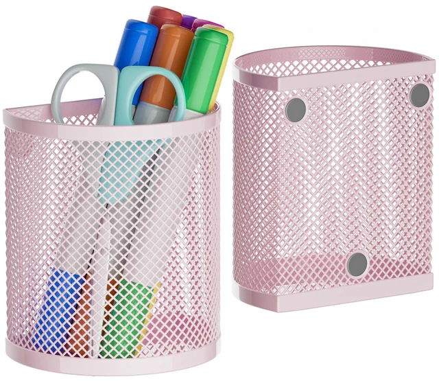 Main image of Magnetic Pen Holderr, 2 Pack Metal Stainless Steel Pen Basket Locker Organizer Accessories, Powerful Magnet Pen Holder for Whiteboard,Refrigerator,Locker,Kitchen,Home,and Office Pink