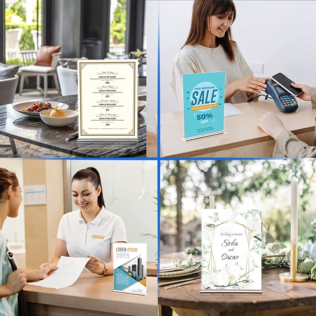 Alt view image 6 of 6 - acrylic sign holder 8.5 x 11 Paper Stand 18 Pack Clear Double Side T Shape Acrylic Table Signs for Displaying, Flyer Holder Paper Card Holder for Office Business Store Mall Restaurants