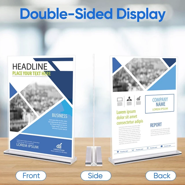 Alt view image 5 of 6 - acrylic sign holder 8.5 x 11 Paper Stand 18 Pack Clear Double Side T Shape Acrylic Table Signs for Displaying, Flyer Holder Paper Card Holder for Office Business Store Mall Restaurants