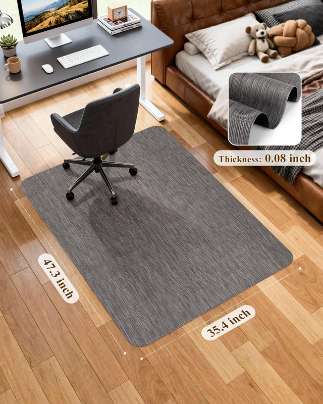 Alt view image 6 of 7 - Office Chair Mat for Hardwood Floor, 35.4" x 47.2" Non-Slip Desk Computer Chair Mat, PVC Floor Mat for Rolling Chair, Heavy Duty Wood/Tile Floor Protector Desk Rug for Home, Dark Grey