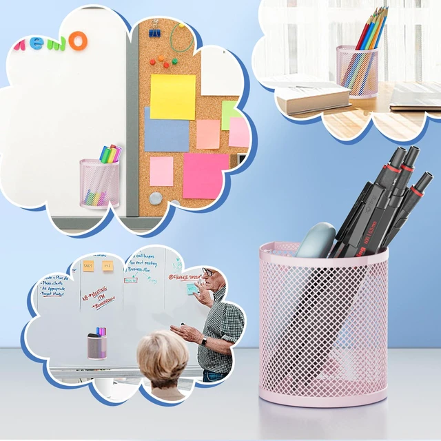 Alt view image 5 of 6 - Magnetic Pen Holderr, 2 Pack Metal Stainless Steel Pen Basket Locker Organizer Accessories, Powerful Magnet Pen Holder for Whiteboard,Refrigerator,Locker,Kitchen,Home,and Office Pink