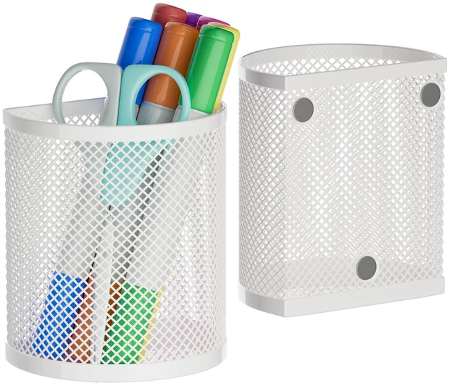 Main image of Magnetic Pencil Holder, 2 Pack Metal School Locker Organizer Locker Organizer Accessories, Powerful Magnet Pen Holder for Whiteboard,Refrigerator,Locker,Kitchen,Home,and Office White