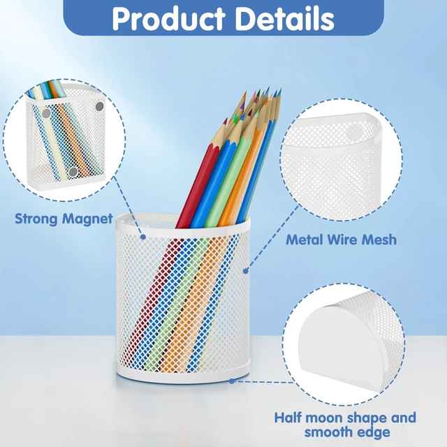 Alt view image 3 of 6 - Magnetic Pencil Holder, 2 Pack Metal School Locker Organizer Locker Organizer Accessories, Powerful Magnet Pen Holder for Whiteboard,Refrigerator,Locker,Kitchen,Home,and Office White