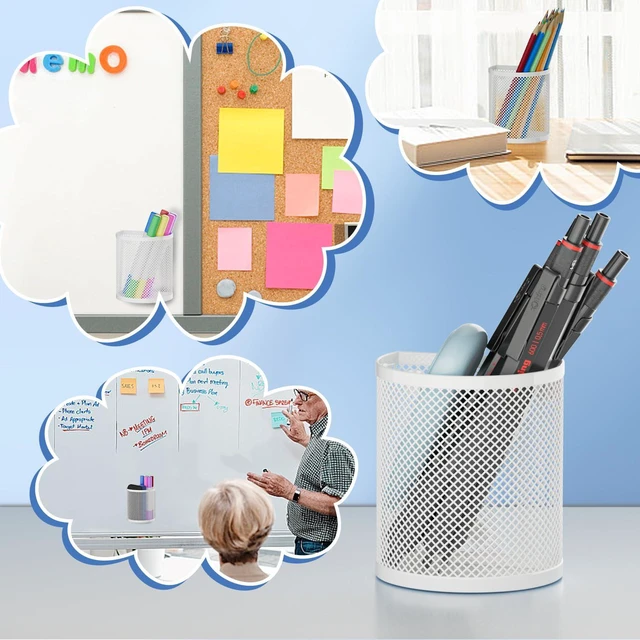 Alt view image 5 of 6 - Magnetic Pencil Holder, 2 Pack Metal School Locker Organizer Locker Organizer Accessories, Powerful Magnet Pen Holder for Whiteboard,Refrigerator,Locker,Kitchen,Home,and Office White