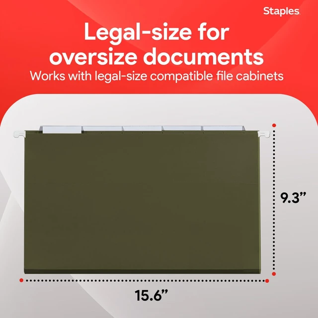 Alt view image 3 of 7 - Hanging File Folders, Legal Size, 1/5-Cut Tabs, Green, 50/Pack Reinforced top for durability; organizes documents in standard-size drawers