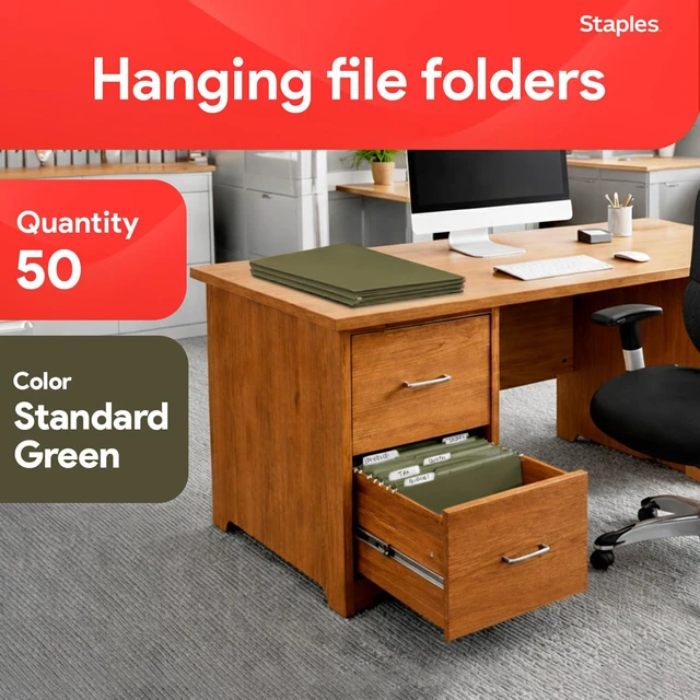 Alt view image 2 of 7 - Hanging File Folders, Legal Size, 1/5-Cut Tabs, Green, 50/Pack Reinforced top for durability; organizes documents in standard-size drawers