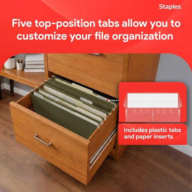 Alt view image 5 of 7 - Hanging File Folders, Legal Size, 1/5-Cut Tabs, Green, 50/Pack Reinforced top for durability; organizes documents in standard-size drawers